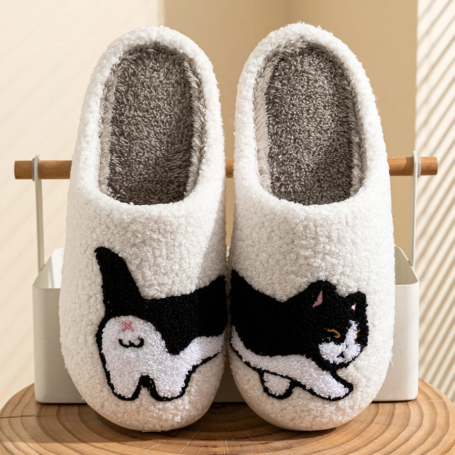Chaussons d'Hiver Femme - Pantoufles Chaudes Chat Mignon Anti-Dérapantes