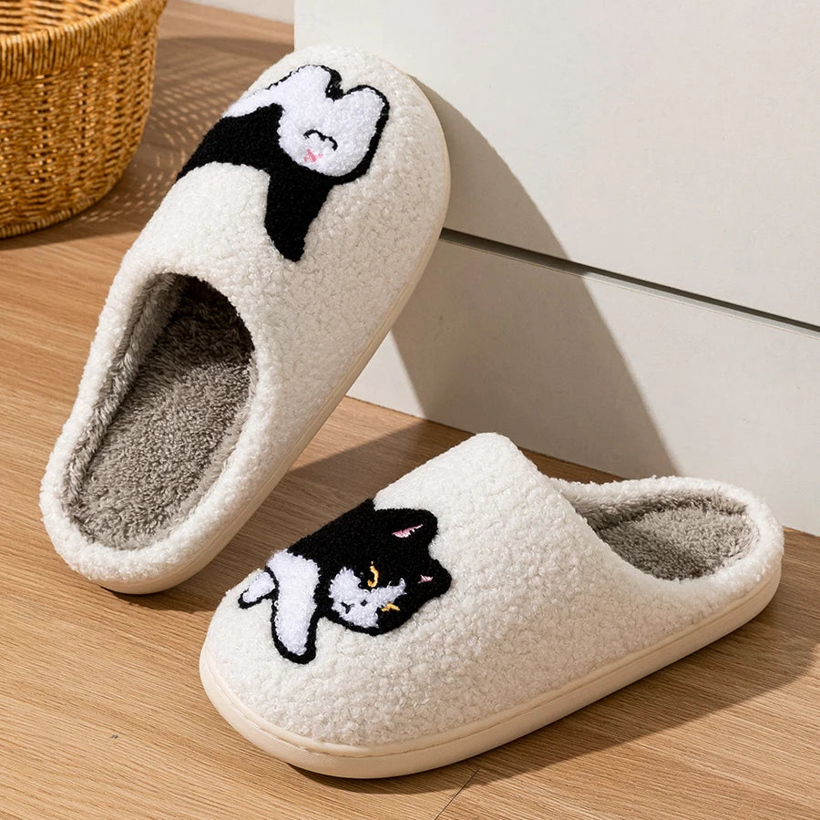 Chaussons d'Hiver Femme - Pantoufles Chaudes Chat Mignon Anti-Dérapantes