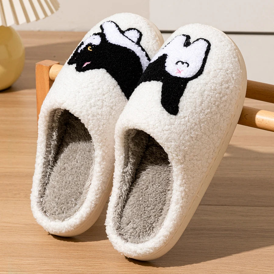 Chaussons d'Hiver Femme - Pantoufles Chaudes Chat Mignon Anti-Dérapantes