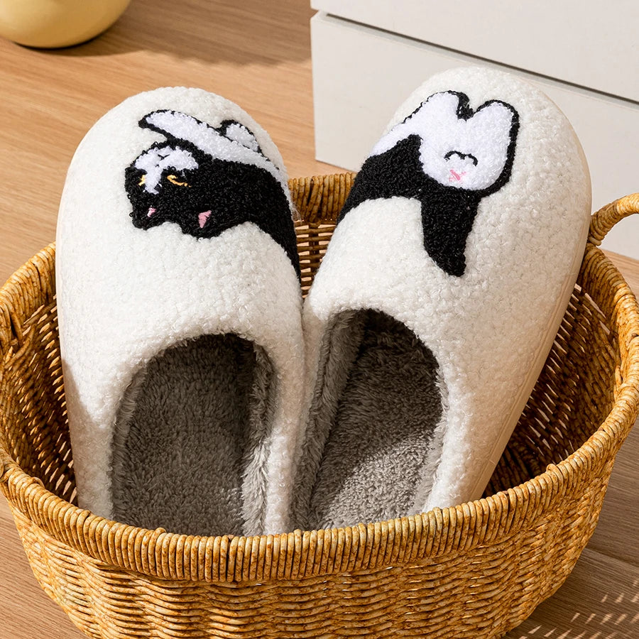 Chaussons d'Hiver Femme - Pantoufles Chaudes Chat Mignon Anti-Dérapantes